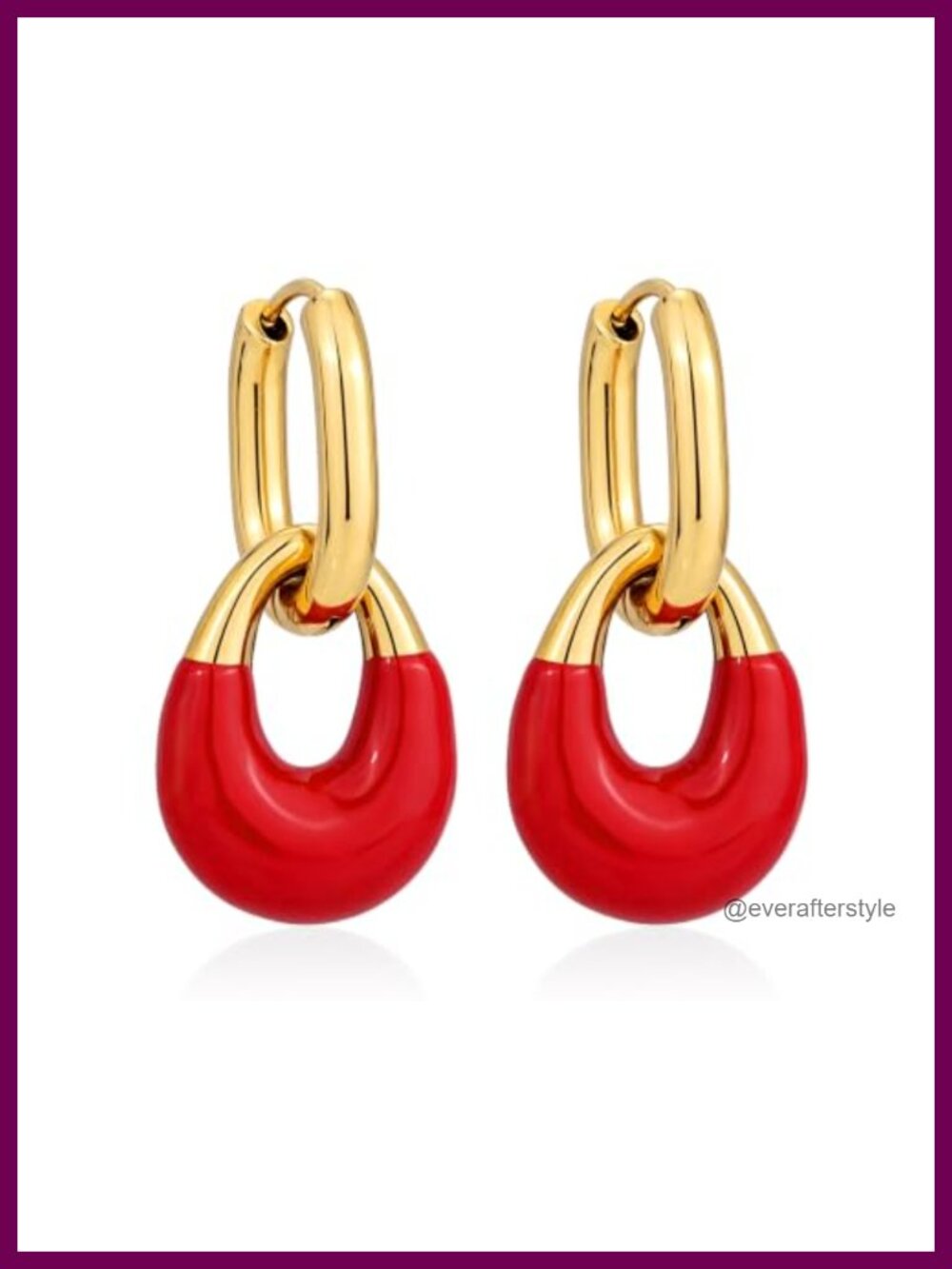 Enamel Double Hoop Dangle Earrings Stainless Steel Gold Plated Detachable Hoop